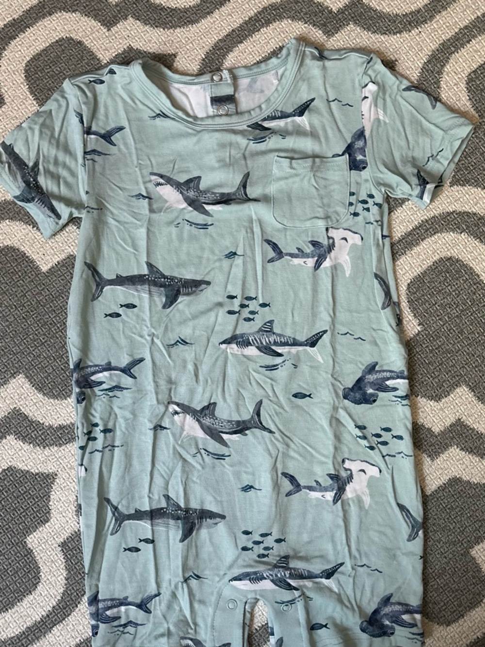 Play by Little Sleepies Baby Shark Print Short Sleeve Romper - Mint Blue